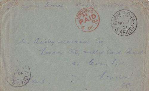 Boer War 1901 , Army Post Office 44, No Stamps, Paid London, On Active Service