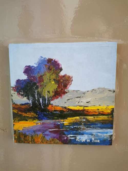 Oil Painting On Wood Block -  Farm Landscape 1 - 16 x 16 x 1cm