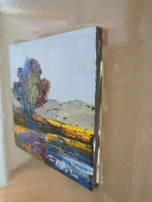 Oil Painting On Wood Block -  Farm Landscape 1 - 16 x 16 x 1cm