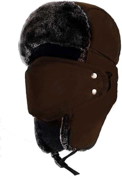 Trapper Hat Ski Hat Windproof Winter Russian Hats with Mask Ushanka Hat - Dark Brown