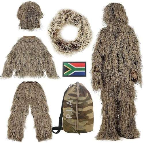 Ghillie Suit With SA Velcro Patch P.L.A. Camouflaged Clothing - Karoo Beige