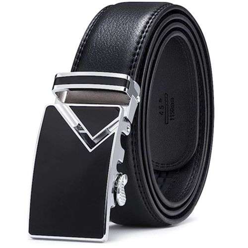 Vera Prlle - Genuine Leather Belt for Men Auto Buckle Adjustable - Black 21
