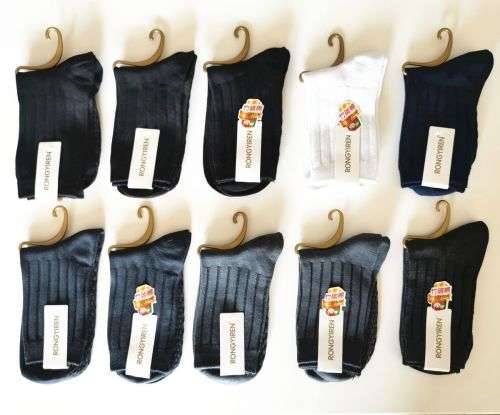 10x RONGYIREN 100% Cotton Socks For Men - 3 Black, 1 Navy, 1 White, 5 Grey