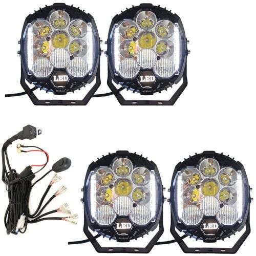 4x AfriBush 4x4 Spotlights 7` 75W LED - Day Time Running + 4 Terminal Relay