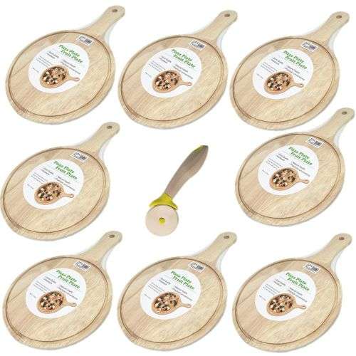 8 x Pizza Plate Pizza Board Serving Plate Cutting Board + Pizza Cutter - 30 cm