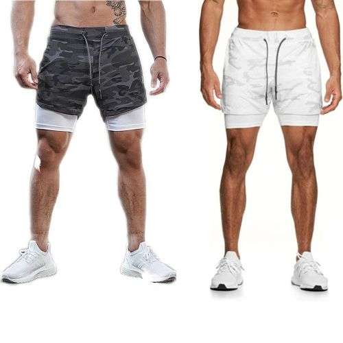 APEY Shorts For Men 2 In 1 Sports Gym Shorts With Phone Pocket& Underlayer - 2XL
