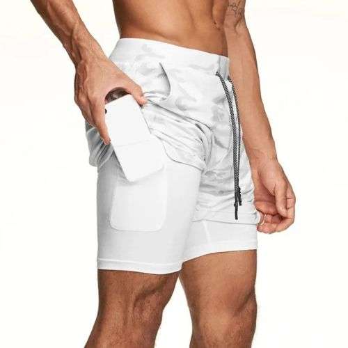 APEY Shorts For Men 2 In 1 Sports Gym Shorts With Phone Pocket& Underlayer - 2XL