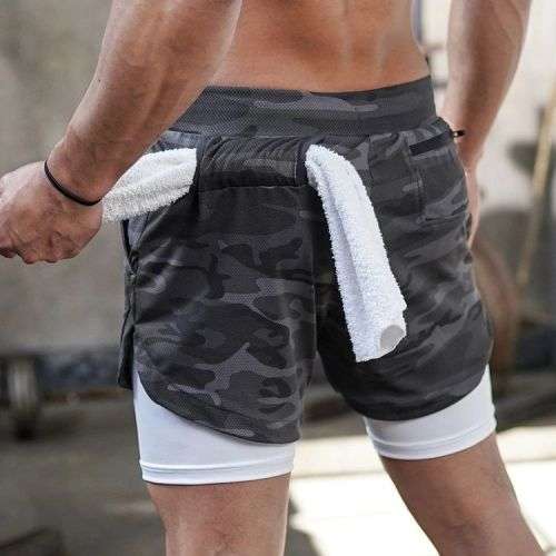 APEY Shorts For Men 2 In 1 Sports Gym Shorts With Phone Pocket& Underlayer - 2XL