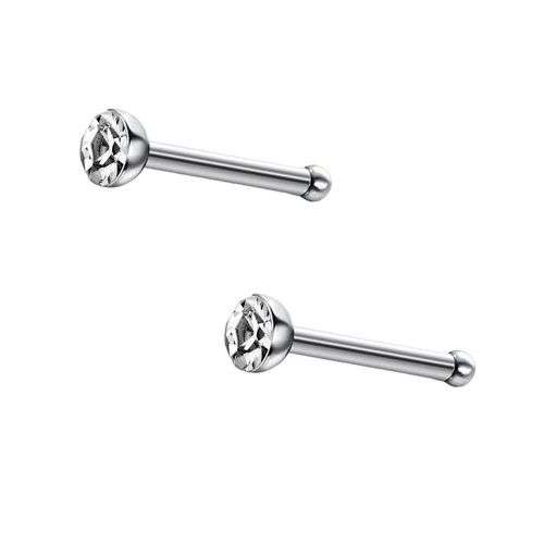 Nose Studs With Rhinestone - Nose Rings Nose Piercing Pin Body Jewelry - Off White + White
