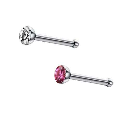 Nose Studs With Rhinestone - Nose Rings Nose Piercing Pin Body Jewelry -  Pink + White