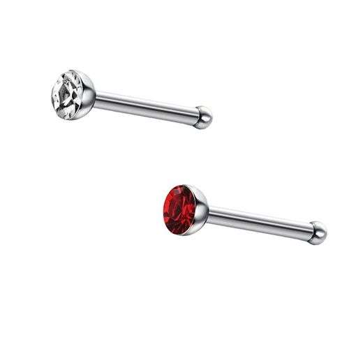 Nose Studs With Rhinestone - Nose Rings Nose Piercing Pin Body Jewelry - White + Red