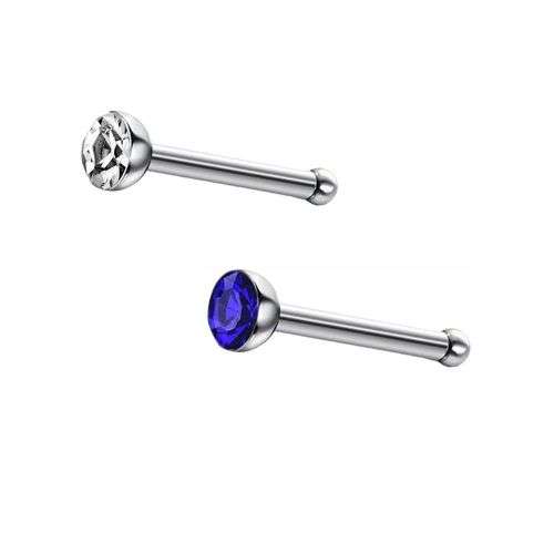 Nose Studs With Rhinestone - Nose Rings Nose Piercing Pin Body Jewelry - White x 2