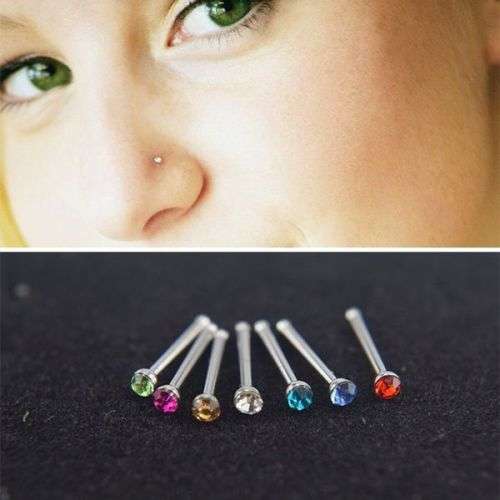 Nose Studs With Rhinestone - Nose Rings Nose Piercing Pin Body Jewelry - 24 Piece - Mixed Colour