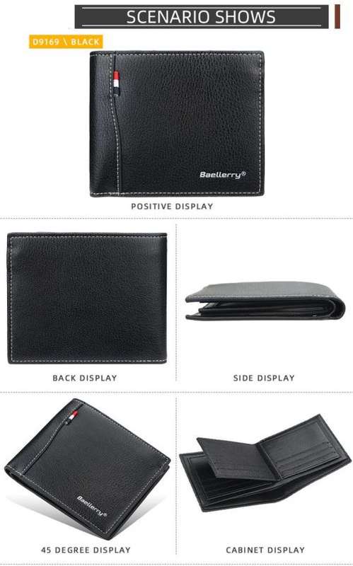 Baellerry - Wallets For Men PU Leather Bi-Fold Wallet and Card Knife - D9169Paris - Black