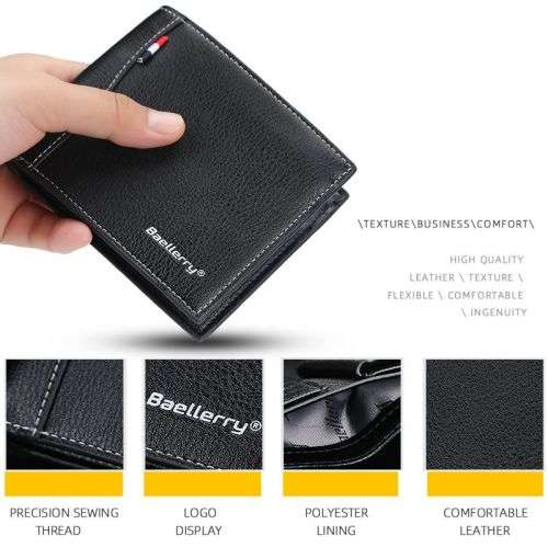 Baellerry - Wallets For Men PU Leather Bi-Fold Wallet and Card Knife - D9169Paris - Black