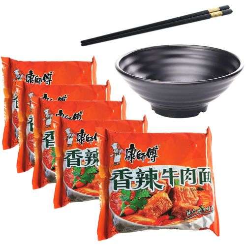 Ramen Instant Noodle,1 Ramen Bowl - Melamine & 1 Alloy Chopsticks - Spicy Beef -  1000 g