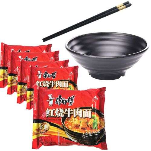 Ramen Instant Noodle,1 Ramen Bowl -Melamine & 1 Alloy Chopsticks - Classic Braised Beef - 2400 g