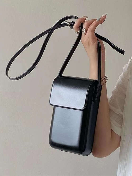 Sling Bag Crossbody Flap Shoulder Purse Phone Bag Handbag Minimalist - Black