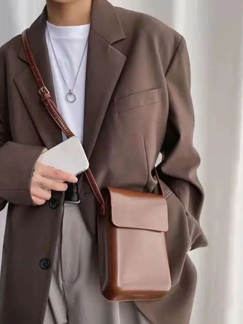 Sling Bag Crossbody Flap Shoulder Purse Phone Bag Handbag Minimalist -  Chocolate Brown