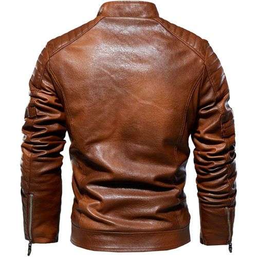 2023 Leather Jackets for Men Winter Bomber Jackets - Bike Jacket - Light Brown -  L