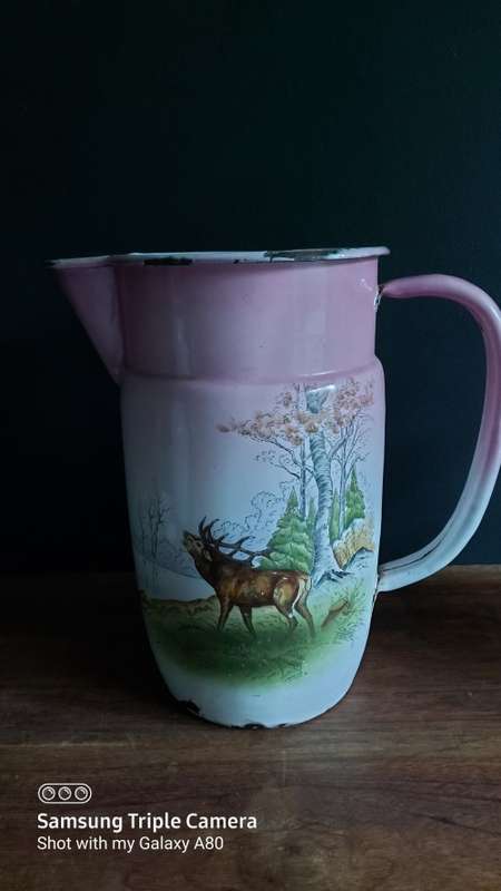 Antique/Vintage Unusual Design Enamel Pitcher