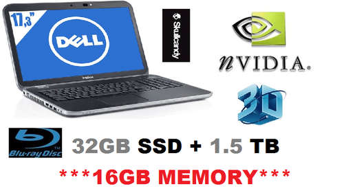 **BLUE-RAY**17" 3D DELL INSPIRION **Quad Core i7 Gaming Laptop**16GB RAM**1.5TB HDD**GT650 2GB GPU**