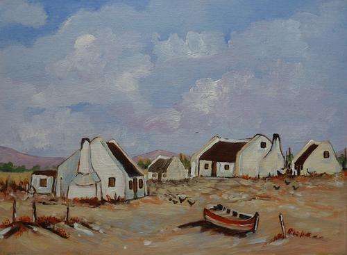 Special !!! Bidding starts with R1.00 !!! Acrylic Painting by Patty Mynhardt "Fishing Village"