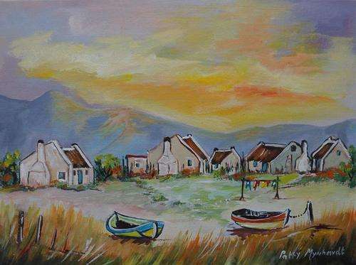 SPECIAL !!! Acrylic Painting by Patty Mynhardt "Fishing Village Sunset"