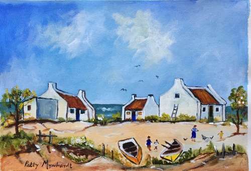 Crazy Wednesday Special...!!! Acrylic Painting "Fishing Village 3" by Patty Mynhardt