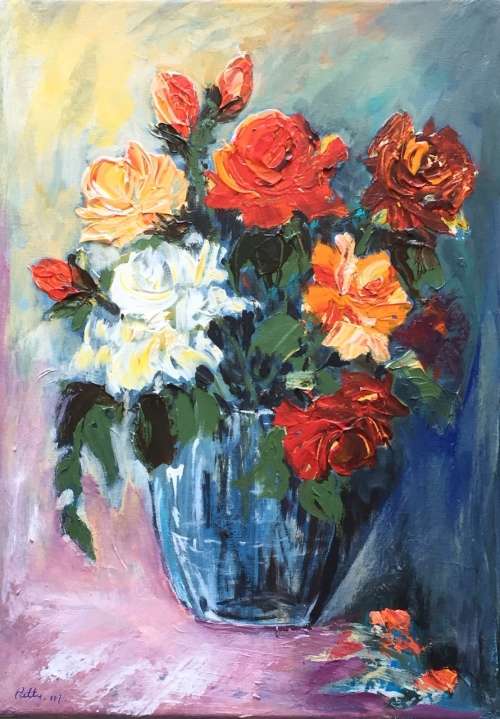 Crazy Wednesday Special...!!! Acrylic Painting "Roses for You" by Patty Mynhardt