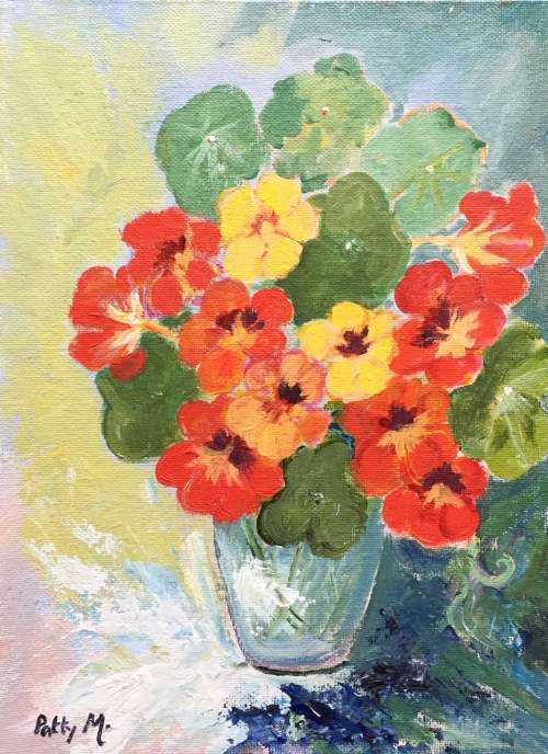 Original Painting by S.A. Artist Patty Mynhardt - "Nasturtiums"