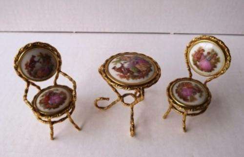 Exquisite Miniature Limoges chairs and table