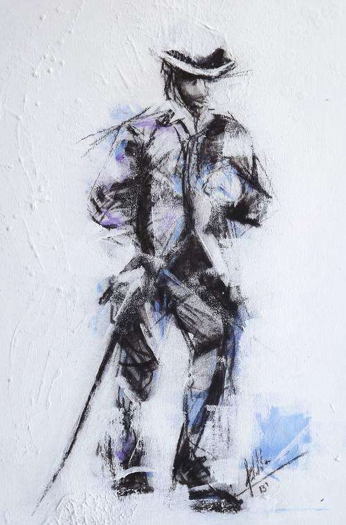 ''MAN WALKING WITH CANE''