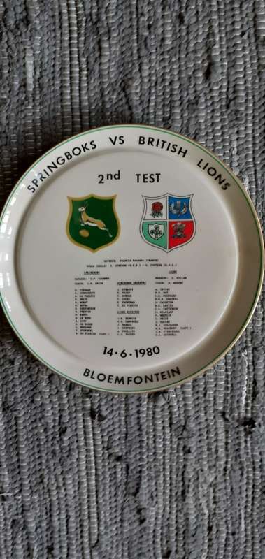 Rugby Commemorative Plate Springboks vs British Lions 1980