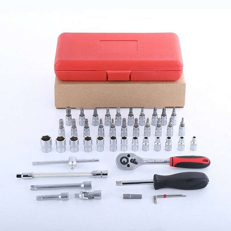 Convenient, Practical And Multi-Functional 46-Piece 1/4-Inch Socket Set Car Repair Tools Ratchet Wre