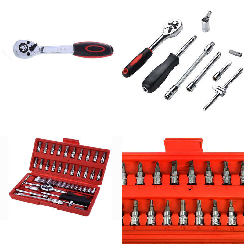 Convenient, Practical And Multi-Functional 46-Piece 1/4-Inch Socket Set Car Repair Tools Ratchet Wre