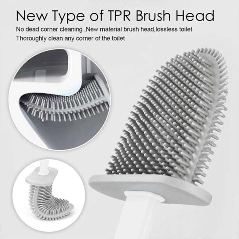 Convenient Bathroom Cleaning Soft Silicone Flat Head Wall-Mounted Quick-Drying Toilet Brush