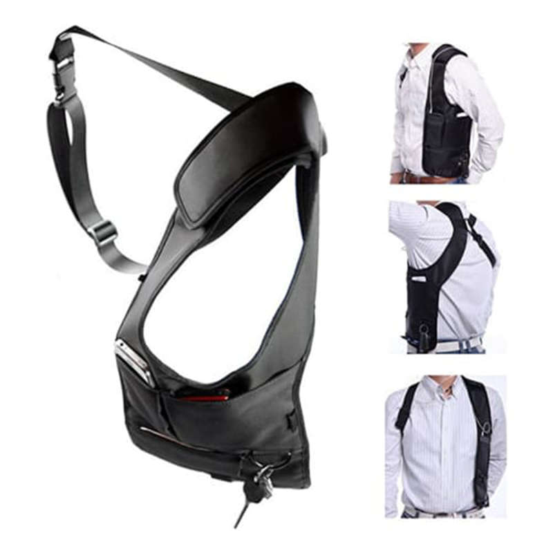 Convenient Men`s Leather Holster Shoulder Strap Messenger Bag Underarm Shoulder Bag Mobile Phone Bag