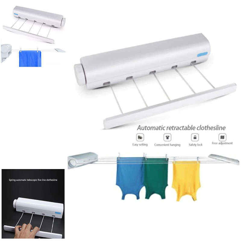 Convenient Foldable Indoor Clothes Hanger Lanyard Wall Towel Rack Clothesline