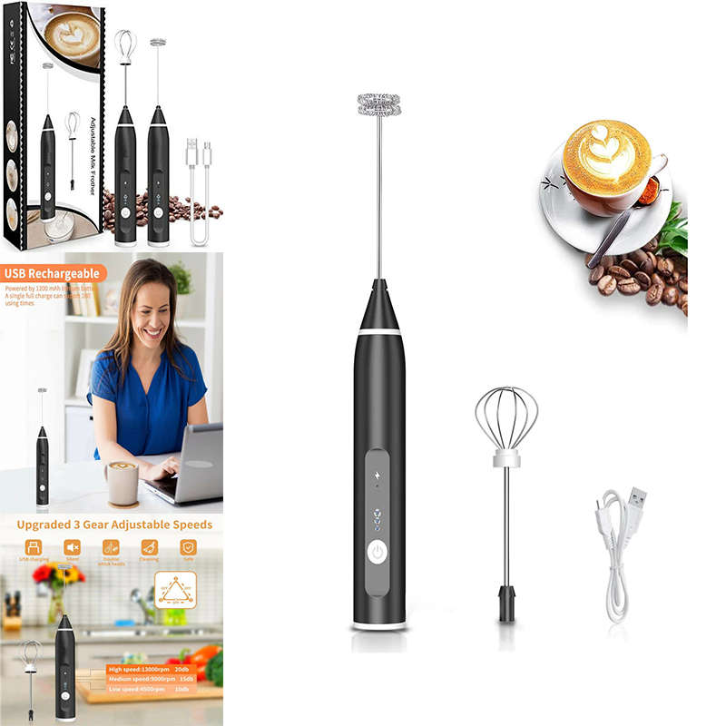 Essential Home Electric Blender Milk Frother Handheld Usb Rechargeable Beverage Frother 3 Speed