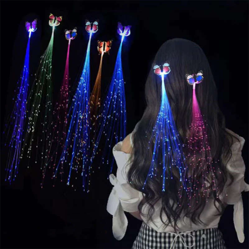 Beautiful 1-Piece Set Of Colorful Butterfly Wig Braids Led Luminous Glitter Braid Clip Hair Accessor