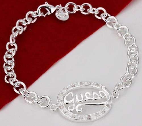 Guess Oval Pendant Silver Bracelet