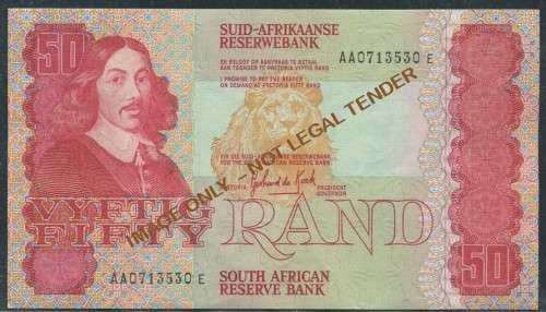 FIFTY RAND NOTE   G DE KOCK "AA" SERIAL NUMBER