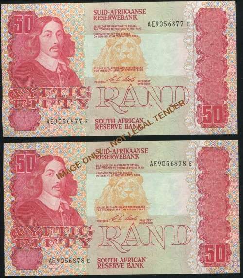 FIFTY RAND NOTES IN SEQUENCE X 2 NOTES -   unc STALS  1990