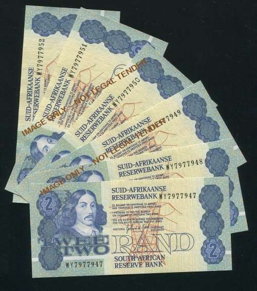 TWO RAND G DE KOCK REPLACEMENT aUNC BANKNOTES IN SERIES X 6 NOTES - 1983/89 3RD ISSUE - WY SERIES