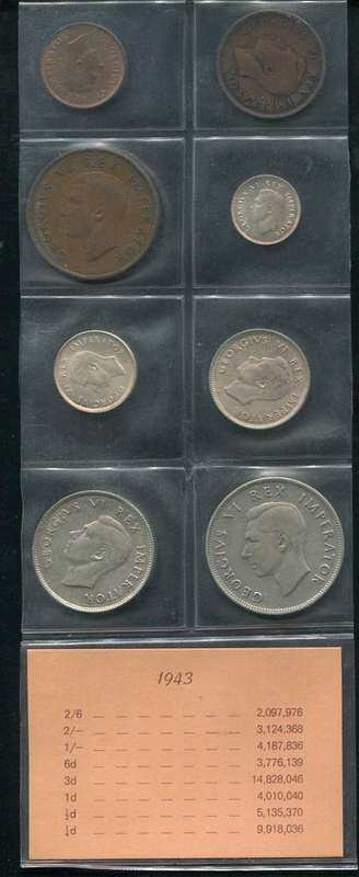 SA 1943 COINS IN ALBUM PAGE - 8 coins