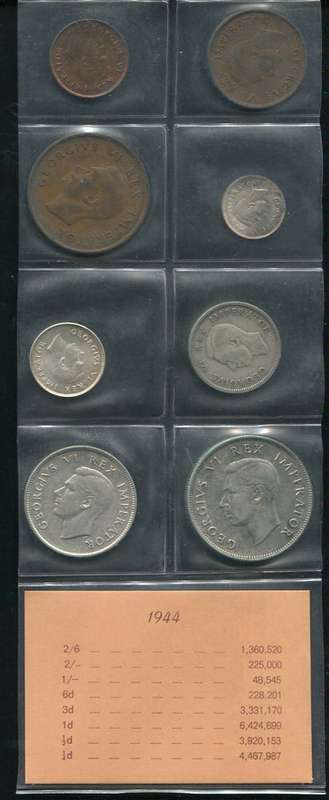 SA 1944 COINS IN ALBUM PAGE - 8 coins