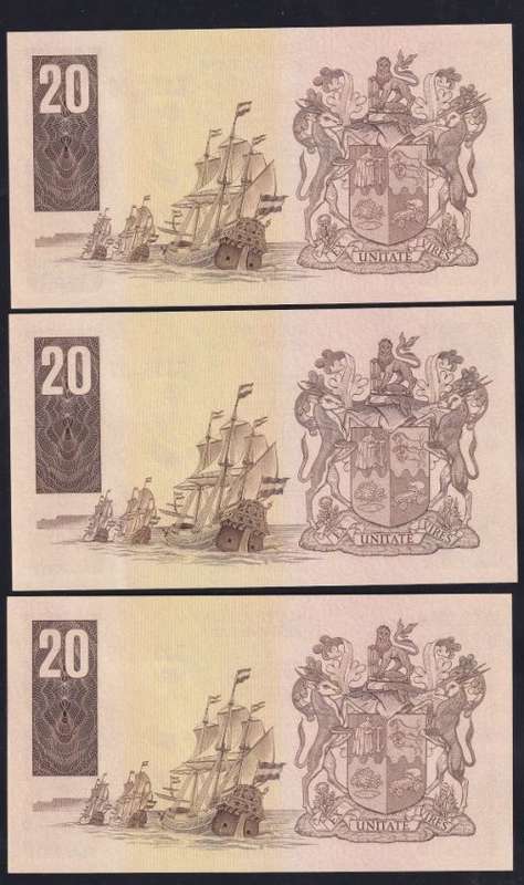 TWENTY RAND GPC DE KOCK REPLACEMENT UNC  BANKNOTES X 3 IN SERIES  - 3RD ISSUE 1984