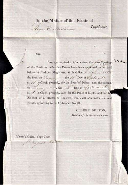 COGH 1840 BOXED "TO PAY" ENTIRE  CAPETOWN-CRADOCK