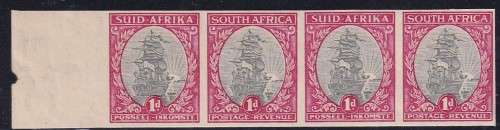 SA 1933-48 1d SHIP IMPERF MARGINAL STRIP OF 4-SUPERB UM!